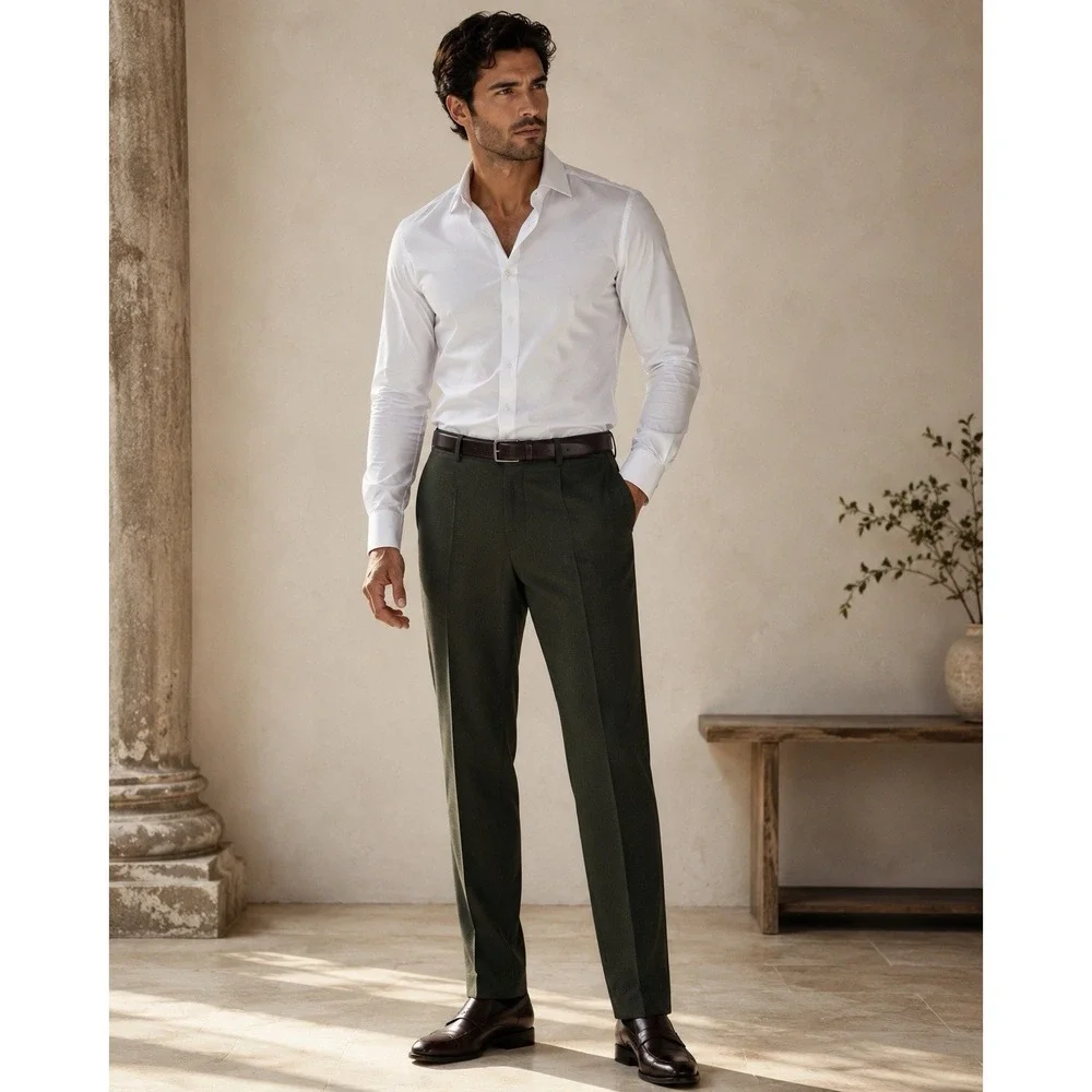 Luciano Natazzi Pure Wool Dress Pants Men's Size 40 Dark Green Made In‎ Italy